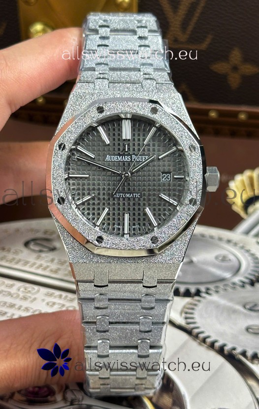 Audemars Piguet White Gold Plating Royal Oak Frosted 37MM Grey Dial Watch 