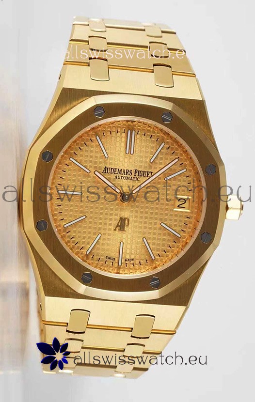 Audemars Piguet Royal Jumbo Oak Extra Thin Swiss Replica Yellow Gold - 1:1 Mirror Replica Watch Gold Dial