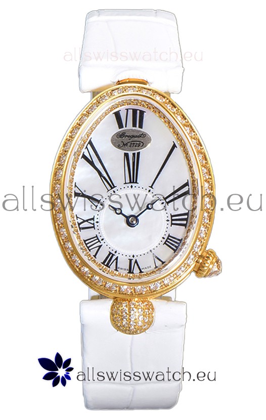 Breguet Reine De Naples Ladies Yellow Gold White Leather Swiss 1:1 Edition Replica Watch