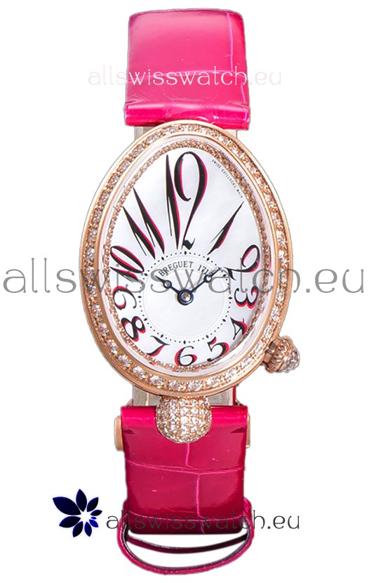 Breguet Reine De Naples Ladies Rose Gold Pink Leather Swiss 1:1 Edition Replica Watch
