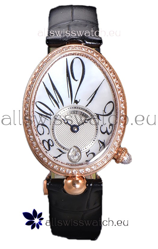 Breguet Reine De Naples Ladies Rose Gold Black Leather Swiss 1:1 Edition Replica Watch