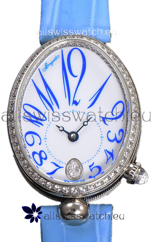 Breguet Reine De Naples Ladies Stainless Steel Blue Leather Swiss 1:1 Edition Replica Watch