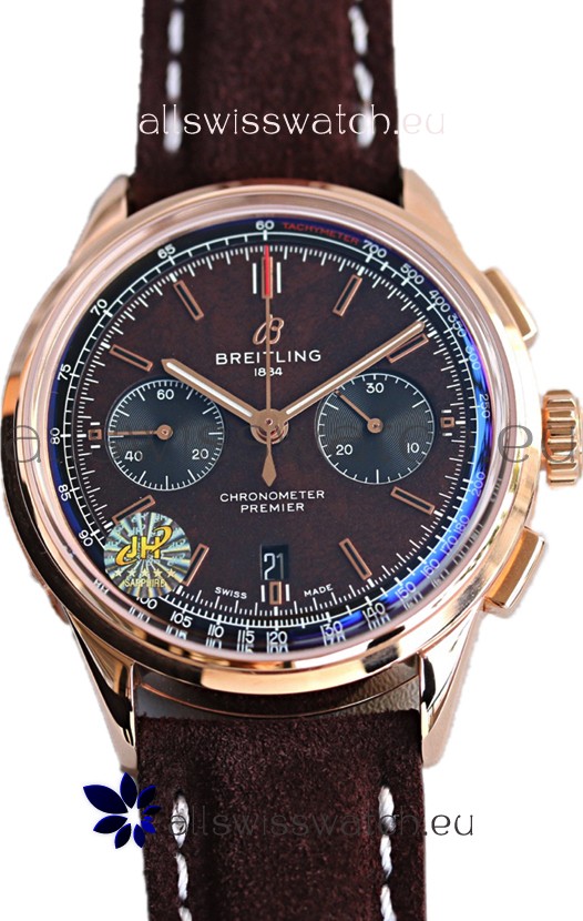 Breitling Premier B01 Chronograph 42 Edition Rose Gold Casing Centenary Brown Dial - 1:1 Mirror Replica Watch