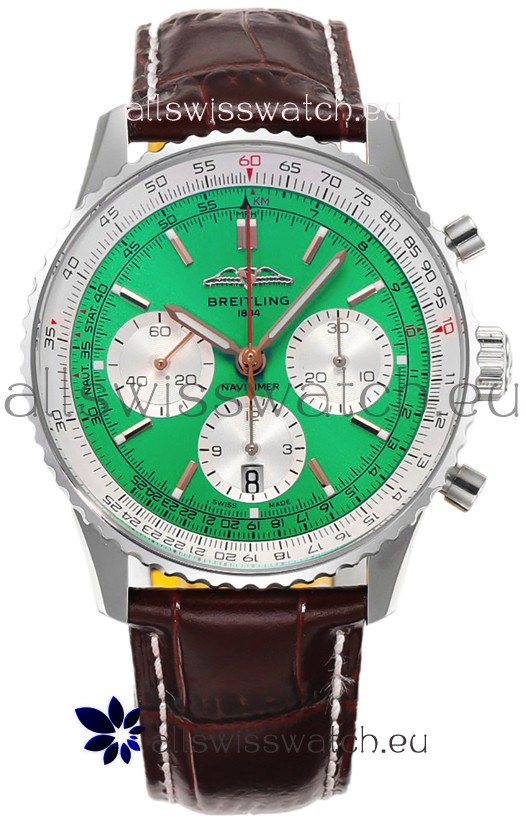 Breitling Navitimer B01 Chronograph 43 Green Dial - 904L Steel Casing 1:1 Mirror Swiss Replica