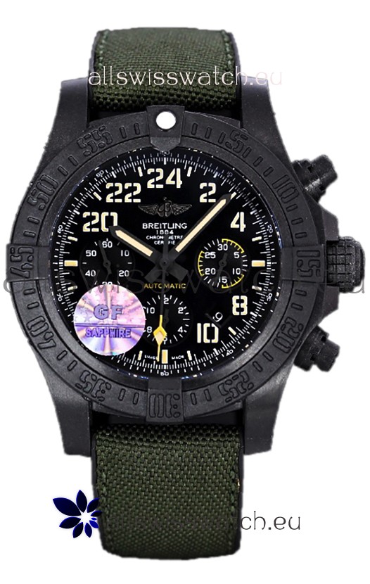 Breitling Avenger Hurricane Chronograph Black Dial Khaki Nylon - DLC Coating Swiss Replica Watch