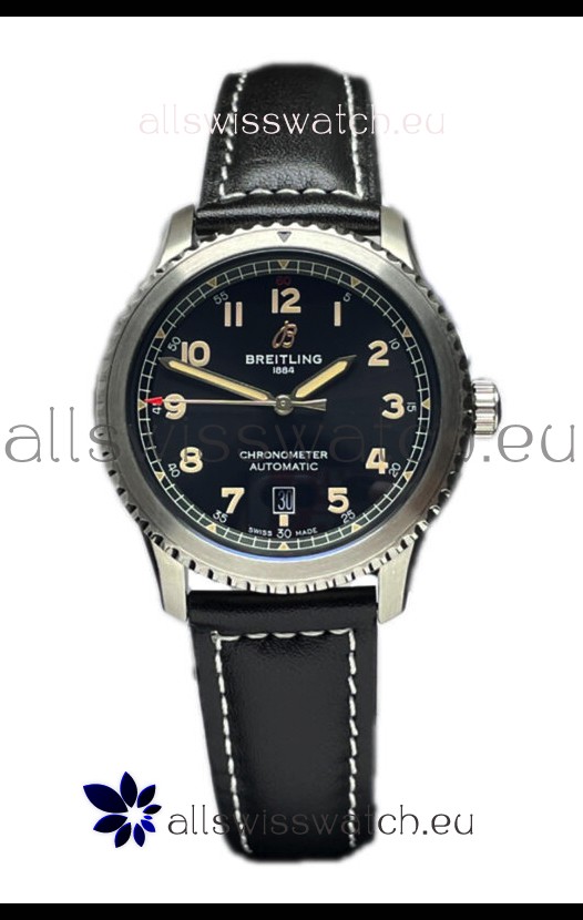 Breitling Navitimer Aviator 8 Automatic 41 Black Dial Brown Strap 1:1 Mirror Swiss Replica Watch 