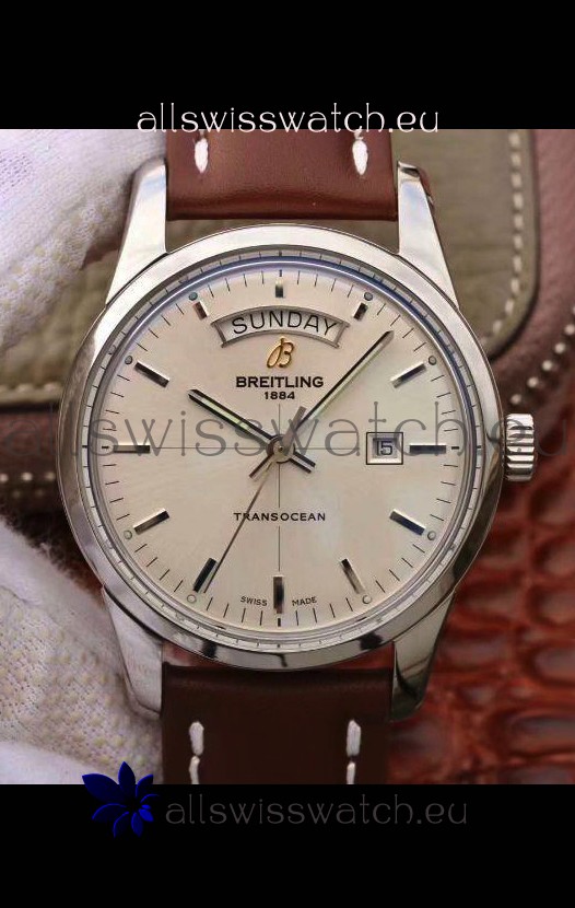 Breitling Transocean Day & Date Swiss Replica Watch in White Dial 1:1 Mirror Edition