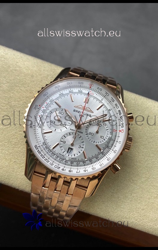 Breitling Navitimer B01 Chronograph 43 White Dial - Rose Gold Plated Casing 1:1 Mirror Swiss Replica