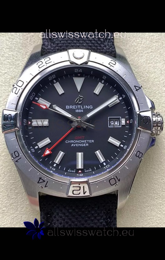 Breitling Avenger GMT Automatic 44 Swiss 1:1 Super Clone Replica Watch - Black Dial 