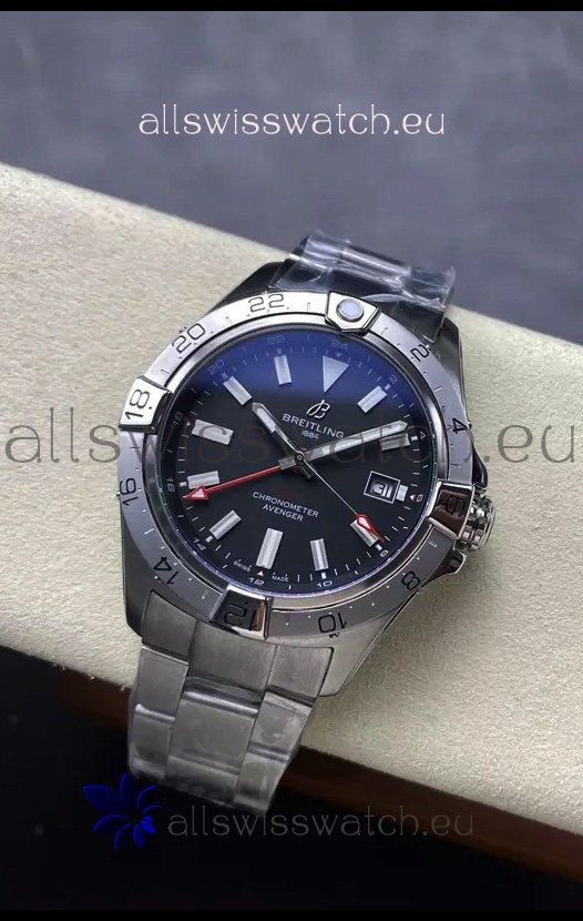 Breitling Avenger GMT Automatic 44 Swiss 1:1 Super Clone Replica Watch - Black Dial 