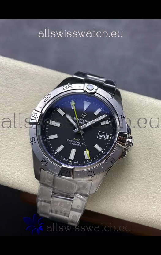 Breitling Avenger GMT Automatic 44 Swiss 1:1 Super Clone Replica Watch - Black Dial 