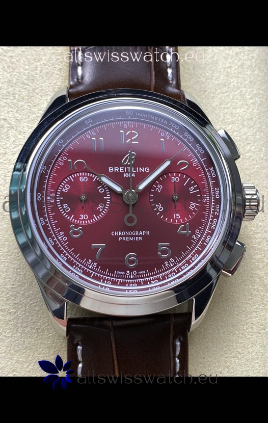Breitling Premier B01 Chronograph 42 Edition Steel Casing Maroon Dial - 1:1 Mirror Replica Watch