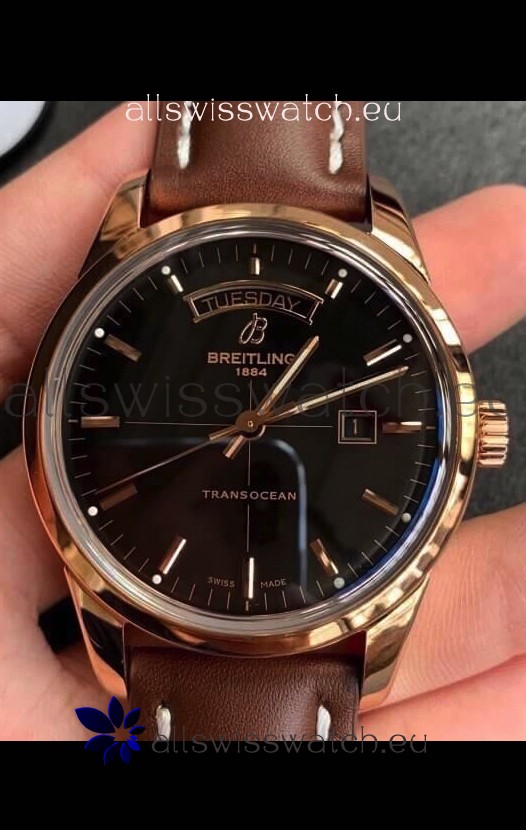 Breitling Transocean Day & Date Swiss Replica Watch in Black Dial 1:1 Mirror Edition