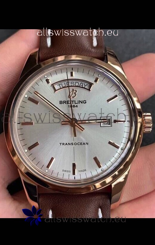 Breitling Transocean Day & Date Swiss Replica Watch in White Dial 1:1 Mirror Edition