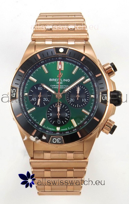 Breitling Chronomat Super Clone B01 42 Edition Swiss Rose Gold Casing Green Dial 