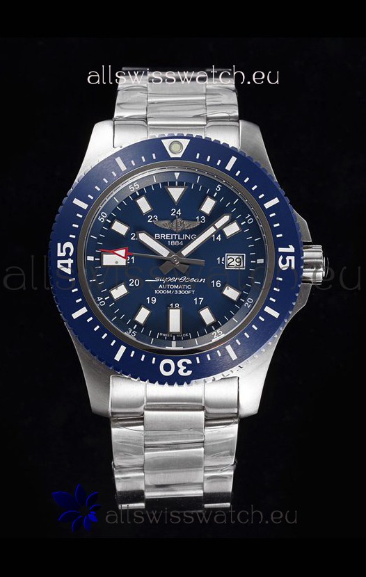 Breitling SuperOcean II 44mm 904L Steel Case 1:1 Mirror Replica Watch in Blue Dial 