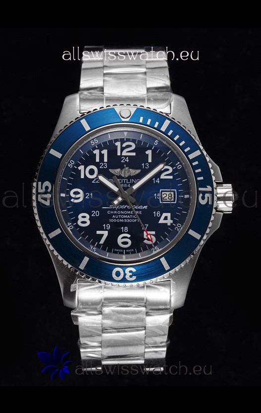 Breitling SuperOcean II 44mm 904L Steel Case 1:1 Mirror Replica Watch in Blue Dial 
