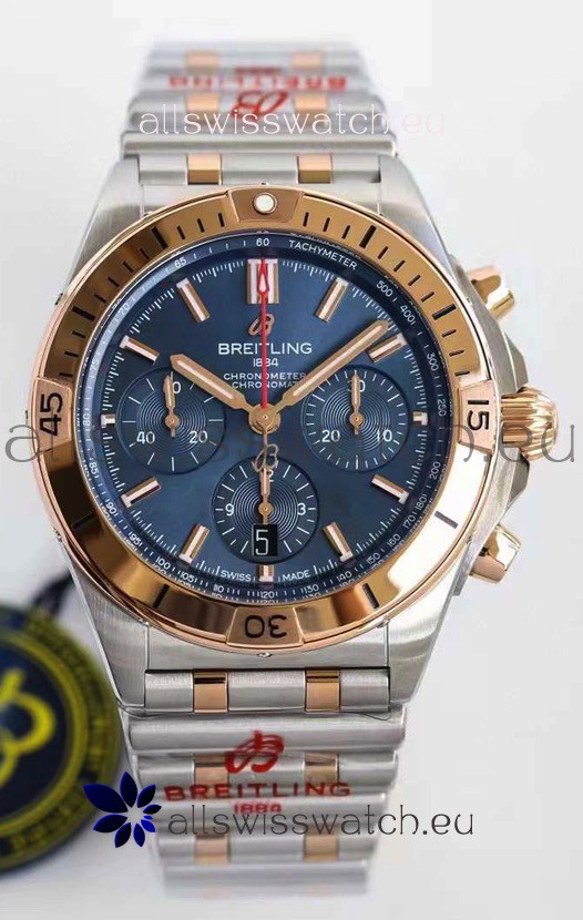 Breitling Chronomat B01 42 Edition Swiss 904L Steel 2 Tone Rose Gold with Blue Dial 1:1 Mirror Replica Watch