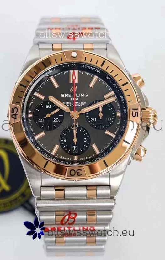 Breitling Chronomat B01 42 Edition Swiss 904L Steel 2 Tone Rose Gold with Grey Dial 1:1 Mirror Replica Watch