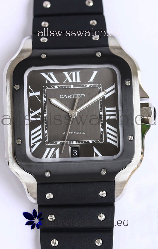 Santos De Cartier 1:1 Black DLC Bezel Swiss Replica Watch 40MM - Rubber Strap