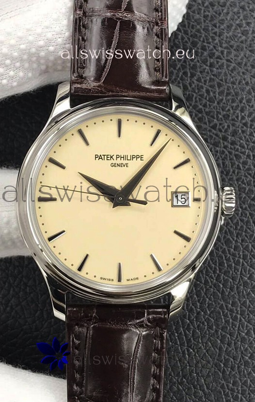 Patek Philippe Calatrava 5227G-001 Pale Yellow Dial 1:1 Mirror Swiss Replica Steel Casing