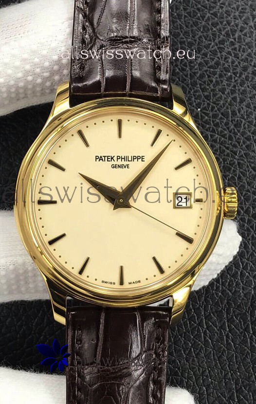 Patek Philippe Calatrava 5227J-001 Pale Yellow Dial 1:1 Mirror Swiss Replica Yellow Gold Casing