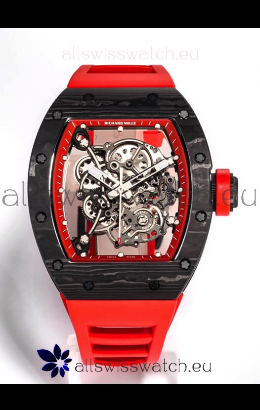 Richard Mille RM055 Black Carbon Casing 1:1 Mirror Replica Watch in Red Strap