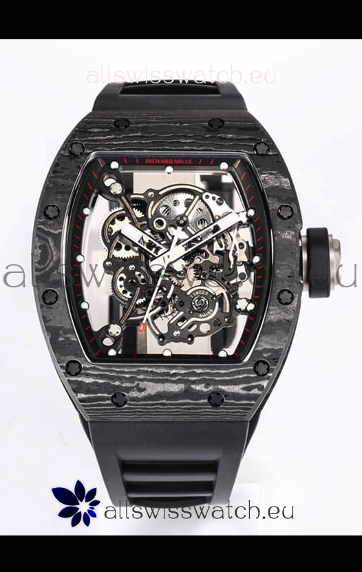 Richard Mille RM055 Black Carbon Casing 1:1 Mirror Replica Watch in Black Strap