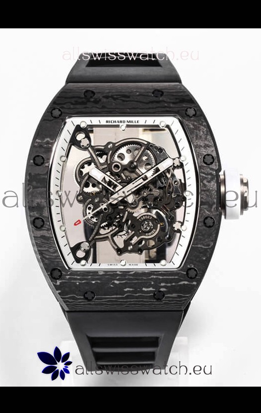 Richard Mille RM055 Black Carbon Casing 1:1 Mirror Replica Watch in Black Strap
