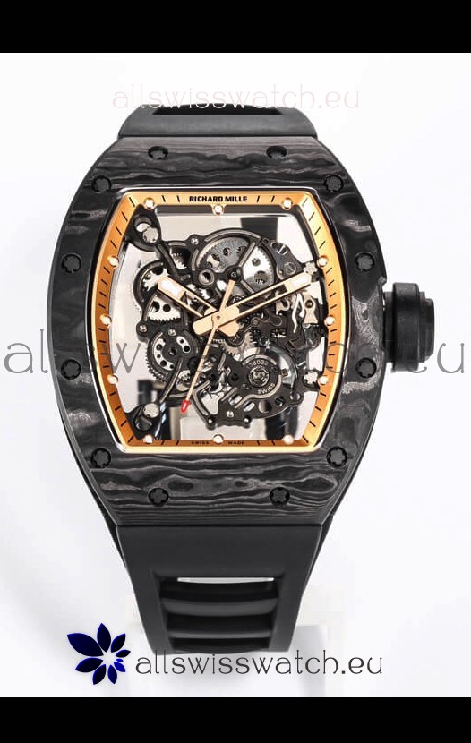 Richard Mille RM055 Black Carbon Casing 1:1 Mirror Replica Watch in Black Strap