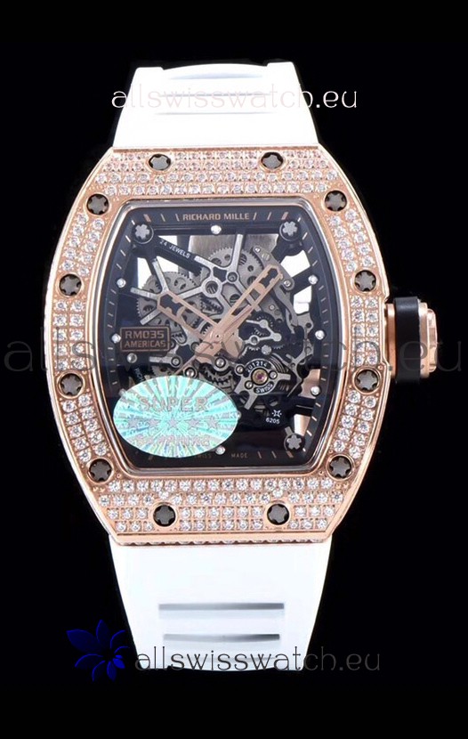 Richard Mille RM035 AMERICAS 18K Rose Gold Replica Watch in White Strap