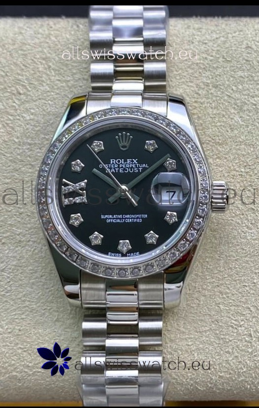 Rolex Datejust 28MM Swiss Replica in 904L Steel in Black Dial - 1:1 Mirror Replica