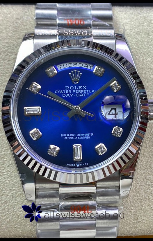 Rolex Day Date 36MM M128239-0023 904L Steel in Blue Dial 1:1 Mirror Replica