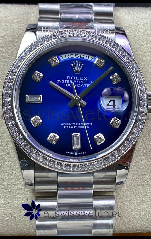 Rolex Day Date 36MM M128239-0023 904L Steel in Blue Dial 1:1 Mirror Replica