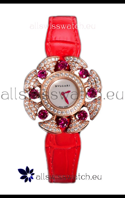 Bvlgari Divas's Dream Edition Watch in Rose Gold Casing - Diamonds Paved Dial Swiss Replica