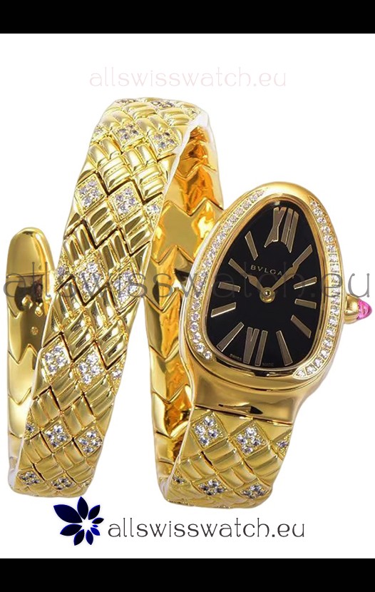 Bvlgari Serpenti Edition Yellow Gold Casing Black Dial Watch in 1:1 Mirror Quality