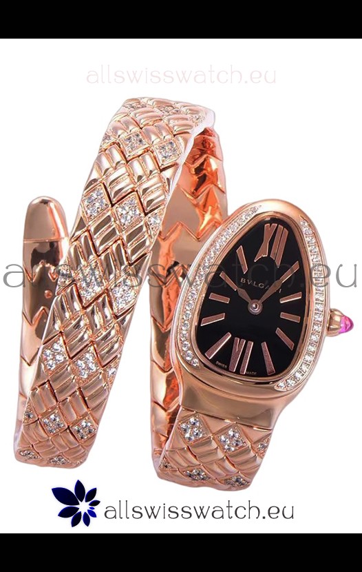 Bvlgari Serpenti Edition Rose Gold Casing Black Dial Watch in 1:1 Mirror Quality