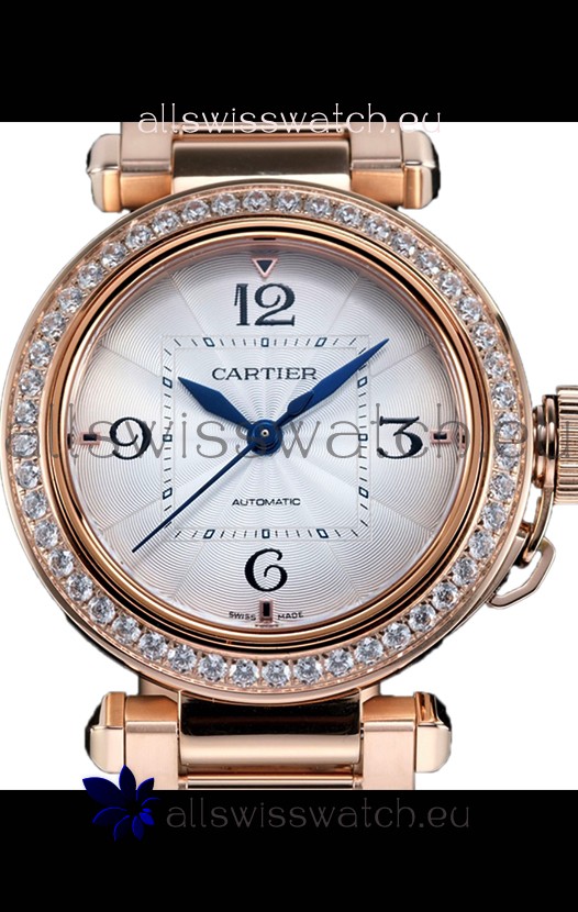 Pasha De Cartier 1:1 Mirror Quality Automatic Swiss Replica Watch 35MM Rose Gold