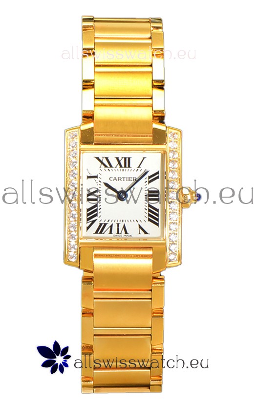 Cartier Tank Francaise Yellow Gold Diamonds Bezel Swiss Quartz Replica Watch 25.70MM