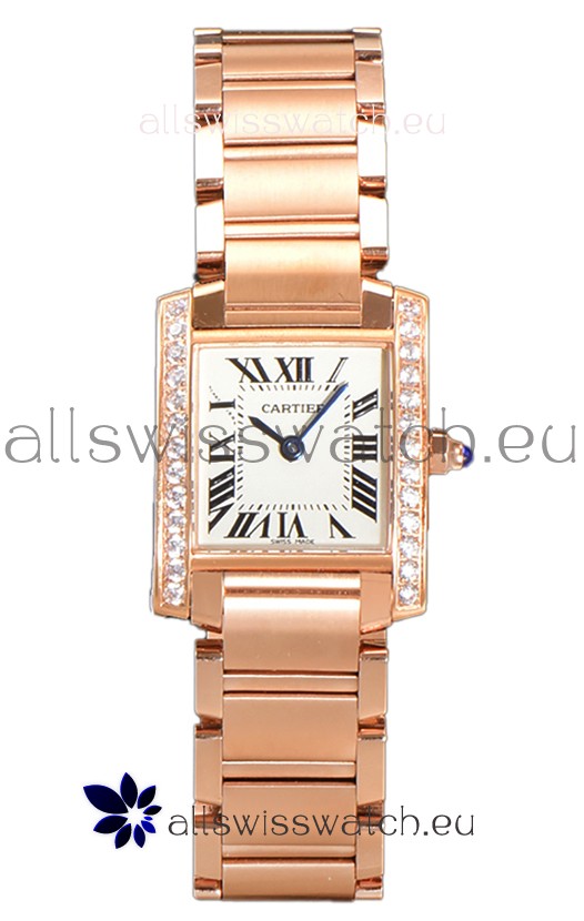 Cartier Tank Francaise Rose Gold Diamonds Bezel Swiss Quartz Replica Watch 25.70MM