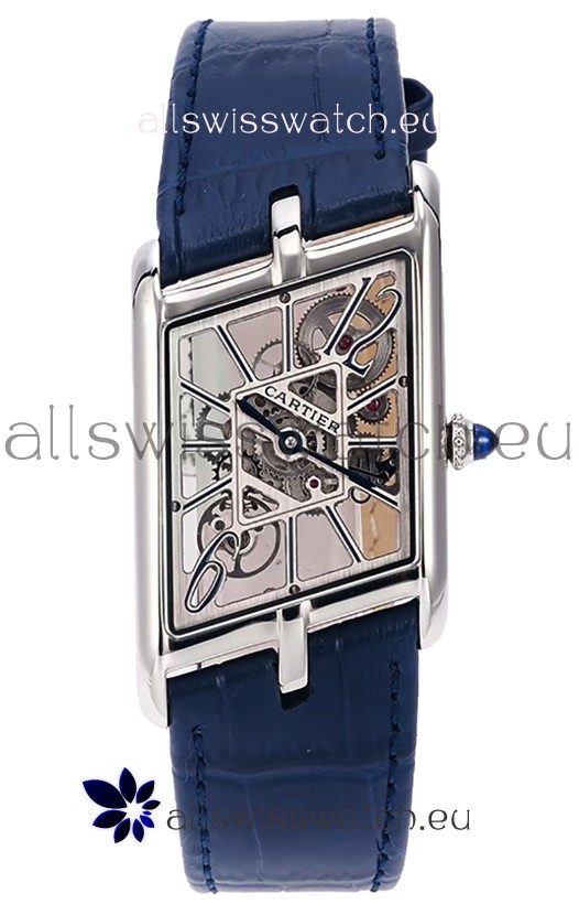Cartier Tank Asymétrique Stainless Steel Casing Blue Strap Watch in Leather Strap Swiss Replica