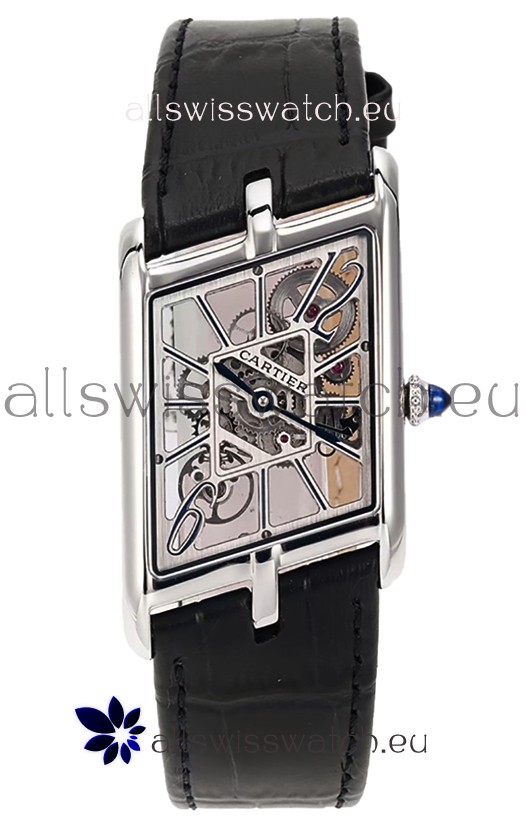 Cartier Tank Asymétrique Stainless Steel Casing Watch in Leather Strap Swiss Replica