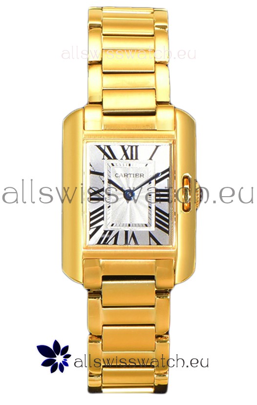Cartier Tank Anglaise Yellow Gold Watch in Steel Strap Swiss Quartz Watch 30MM