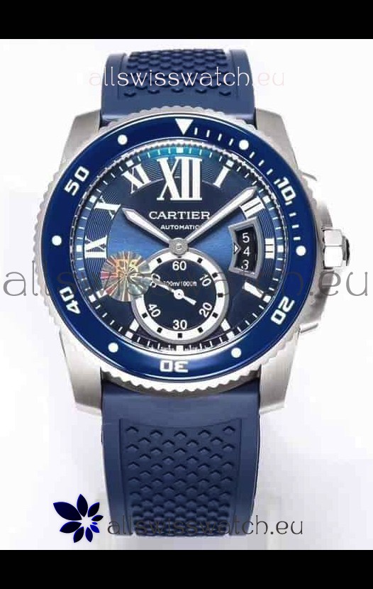 Calibre De Cartier Watch 42MM Blue Dial Steel Case - 1:1 Mirror Replica Watch
