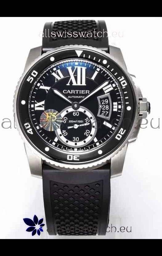 Calibre De Cartier Watch 42MM Black Dial Steel Case - 1:1 Mirror Replica Watch