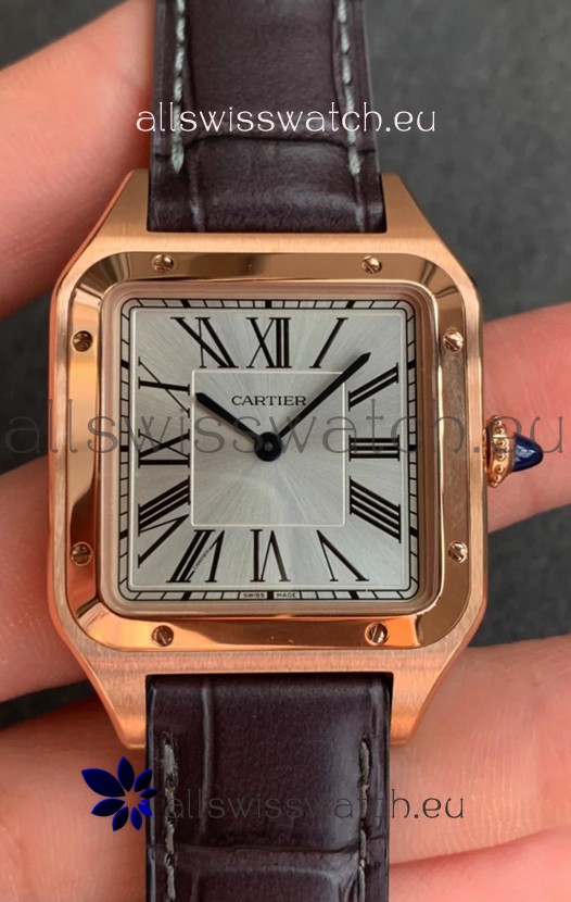Cartier Santos Dumont 1:1 Mirror Swiss Replica Watch in Rose Casing Gold Steel Dial 42MM