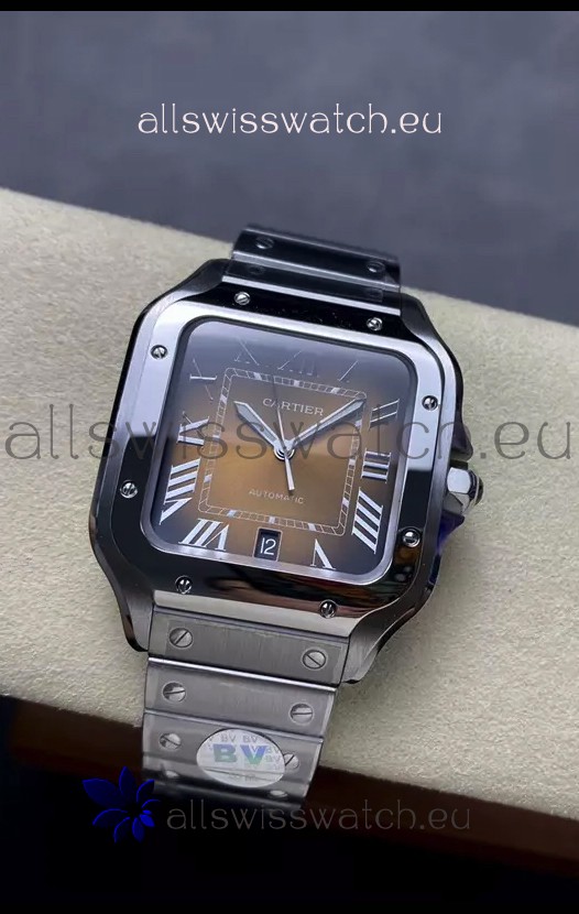 Cartier Santos De Cartier 904L Steel Brown Dial 1:1 Mirror Replica - 40MM Stainless Steel Watch