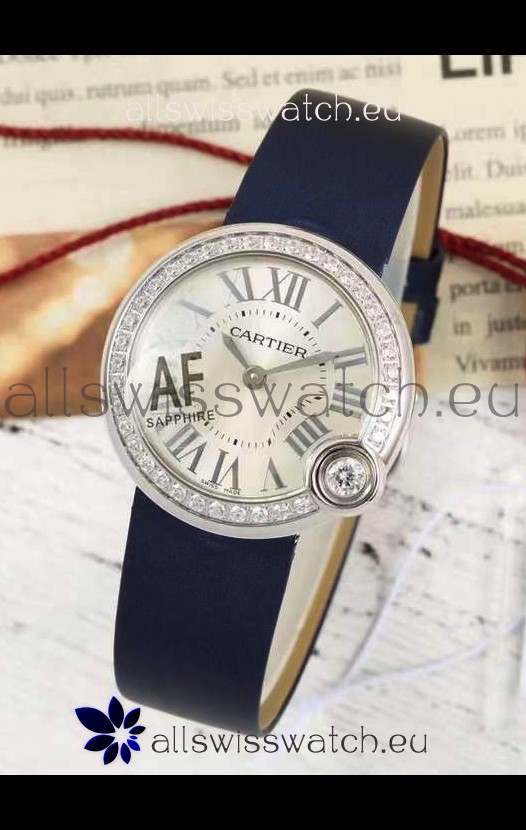 Ballon Blanc De Cartier Swiss Quartz Replica Watch in Steel Casing Fabric Strap 