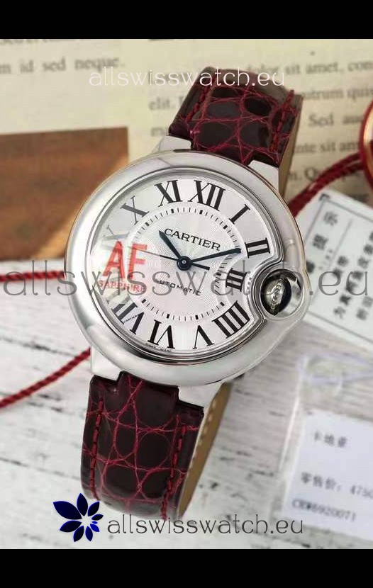 Ballon De Cartier Swiss Automatic 1:1 Mirror Quality Brown Strap 33MM in Steel Casing 