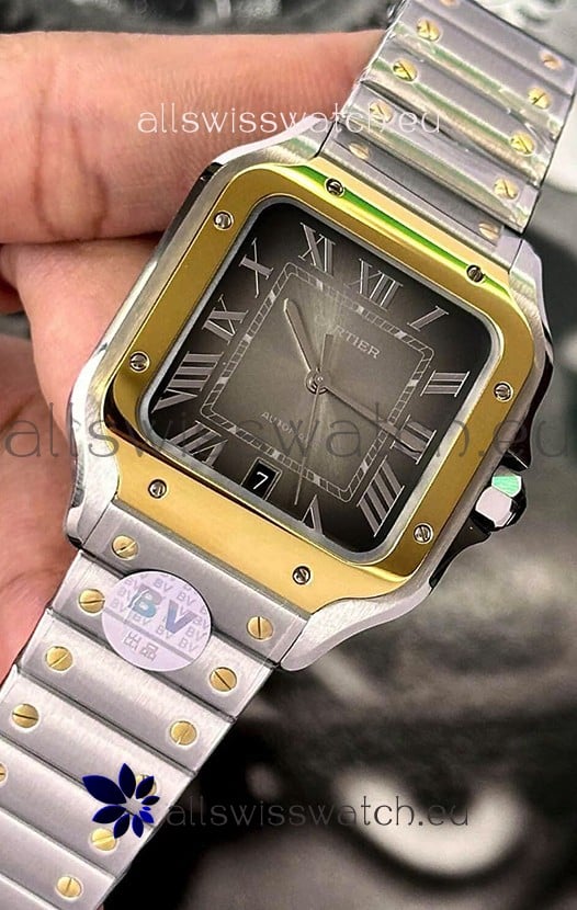 Cartier Santos De Cartier 904L Steel Brown Dial Two Tone 1:1 Mirror Replica - 40MM Stainless Steel Watch